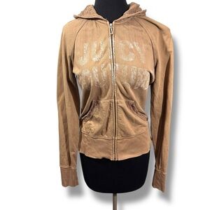 Juicy Couture Brown Crochet Lace Hood Zip Up Hoodie Sweater